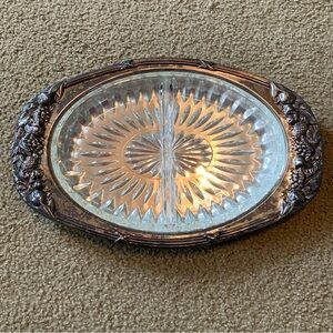 Sheffield Silver Co vintage 2 piece serving dish silver electroplated glass tray
